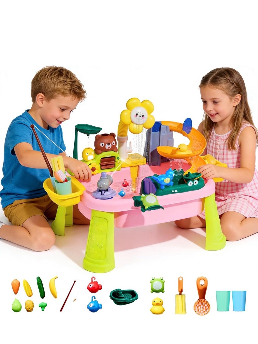 4-in-1 Toddler Sand & Water Table Toy with Electric Water Pump & 39 Accessories